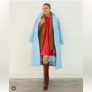 ZARA WOOL BLEND OVERSIZED COAT BLUE